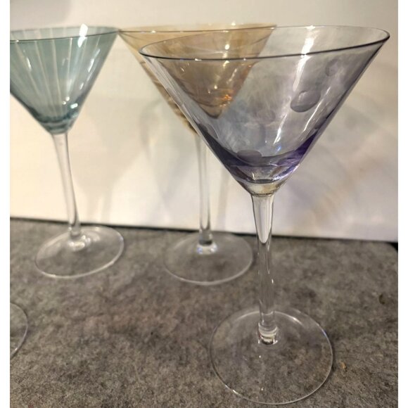 Set of 4 Elements Iridescent Etched Martini Glasses w/Different Designs #3052 - Picture 8 of 8